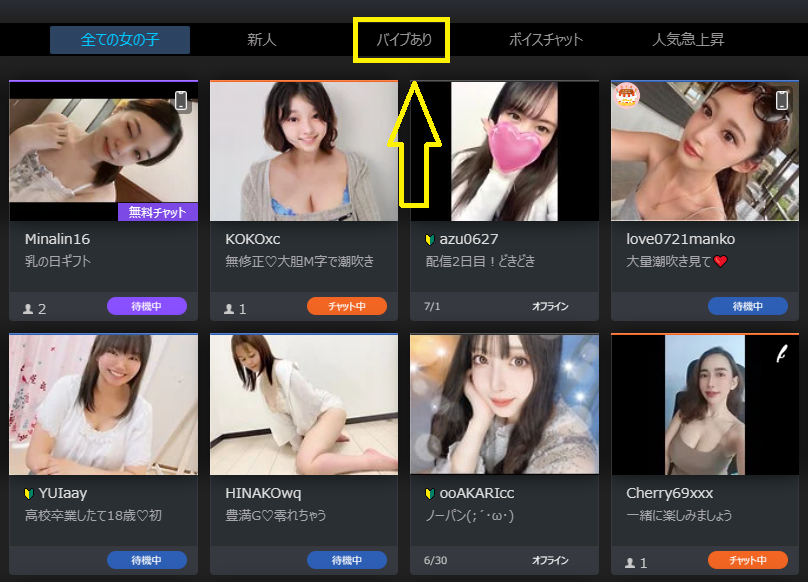 遠隔バイブが使える女の子一覧