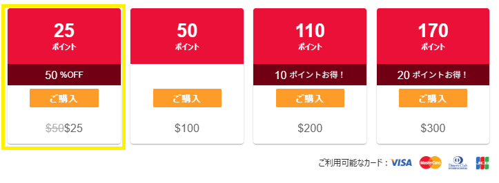 クレジットカードによるポイント購入
