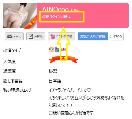 AINOooo（あいの）の最新のログイン状況