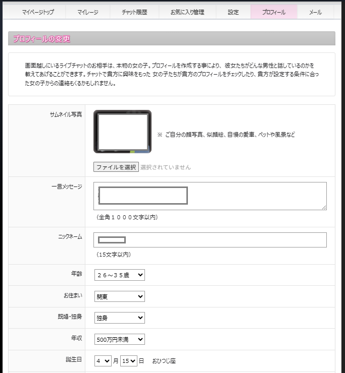 専用のプロフィールページ
