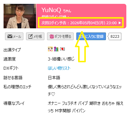 YuNoQ（ゆのQ）の最新のログイン状況