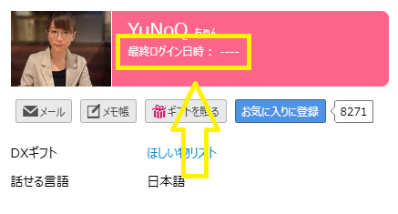 YuNoQ（ゆのQ）の最新のログイン状況