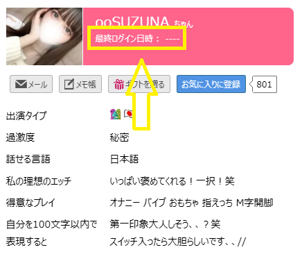 ooSUZUNA（すず）の最新のログイン状況