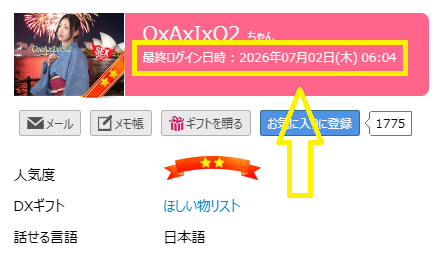 OxAxIxO2の最新のログイン状況