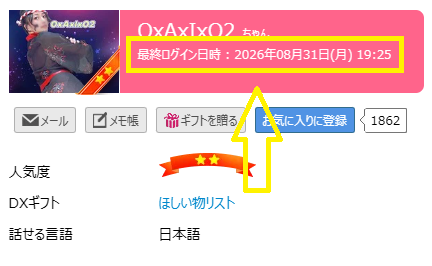 OxAxIxO2の最新のログイン状況